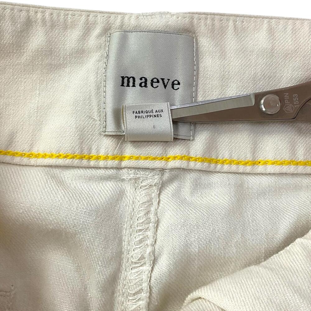 Maeve The Colette Pants Womens 26 White Linen Blend Cropped Wide Leg Twill - Picture 7 of 12
